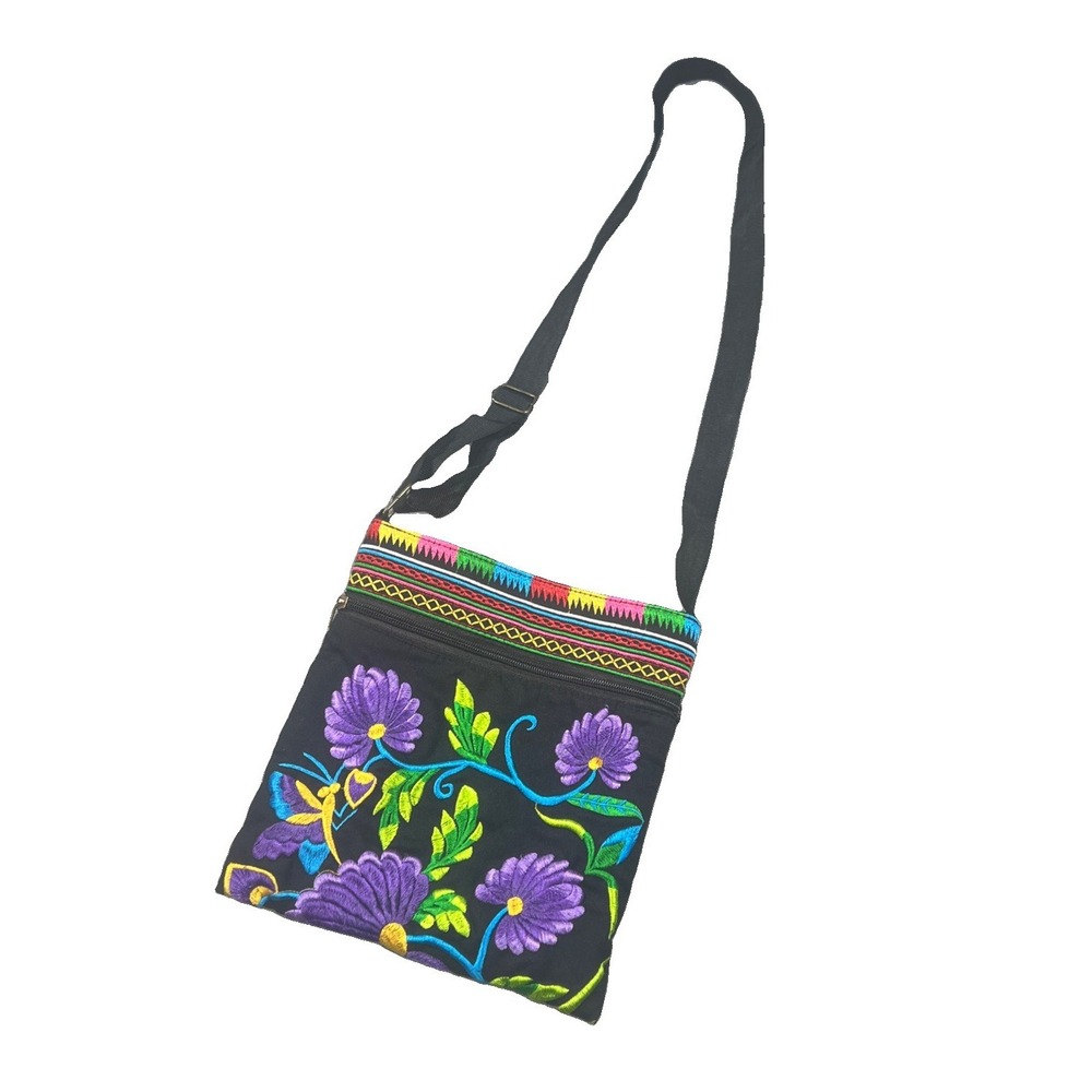 Handmade Bag Floral Embroidered Crossbody Purse Artisan Folk Costal Boho‎ Chic